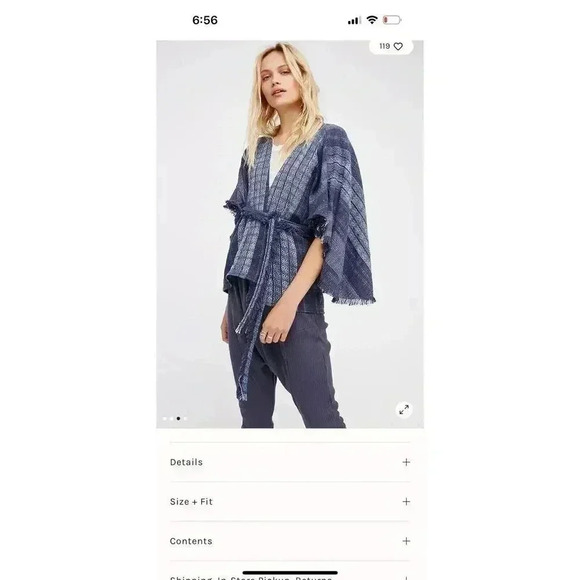 Free People Half Moon Blue Jacquard Kimono Top One Size - Picture 1 of 6